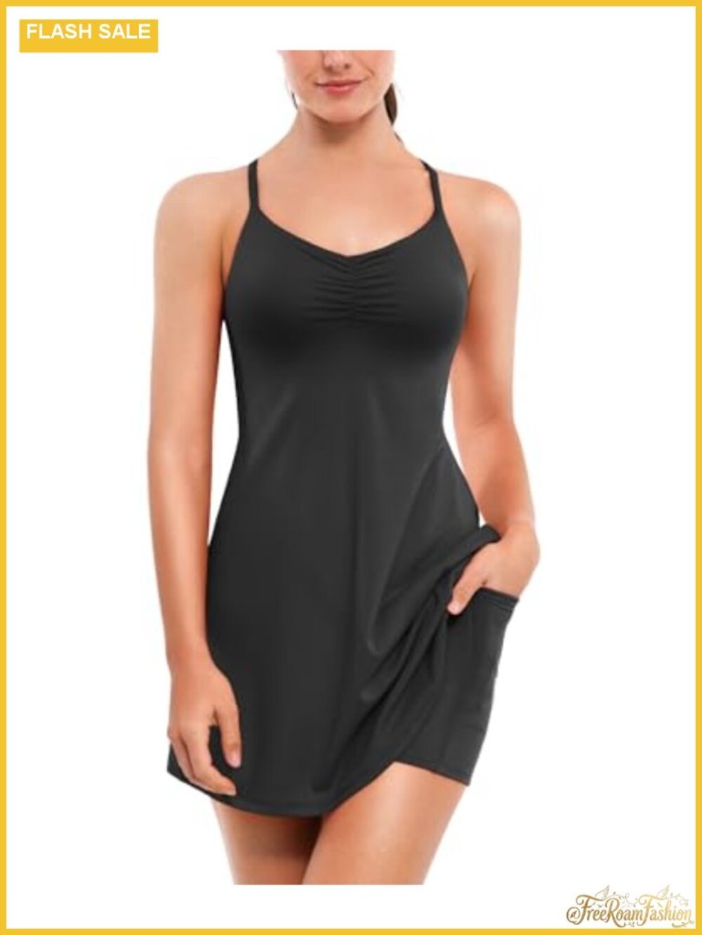 Women's Tennis Dress with Built-in Shorts & Bra Adjustable Straps Athletic Golf
